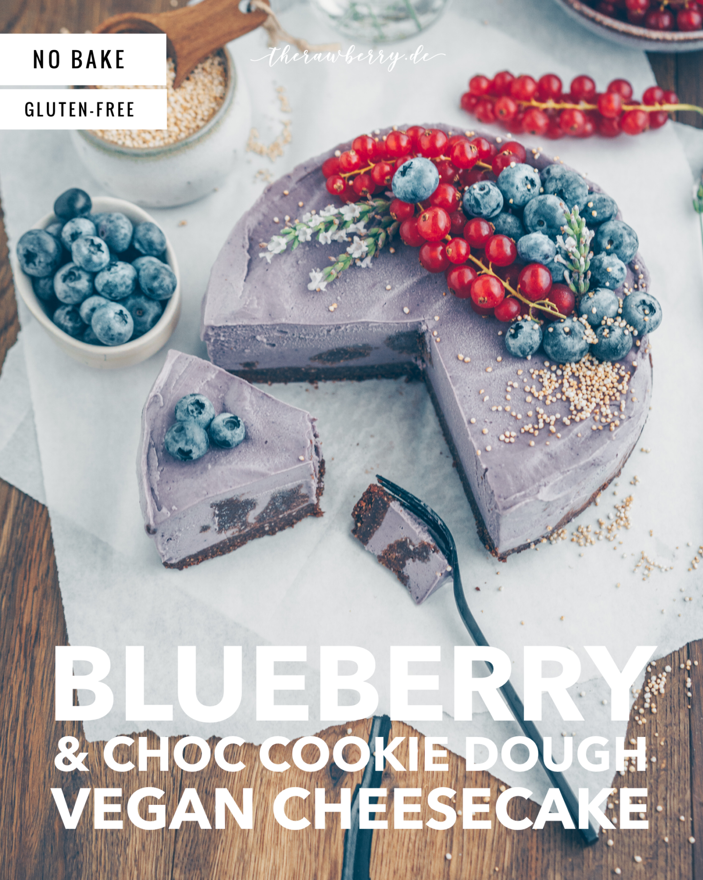 vegan, blueberries, blaubeeren, kuchen, cake, raw, roh, ohne backen, no bake, gluten free, glutenfrei, diät, diet, lecker, delicious, recipe, rezept, healthy, gesund, einfach, simple, berries, beret, therawberry, cookie dough, Keksteig, Schokolade, chocolate, purple, Lila, lavender, lavender