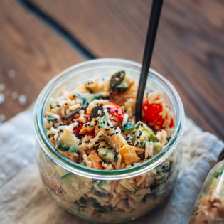 glas, Löffel, Reissalat